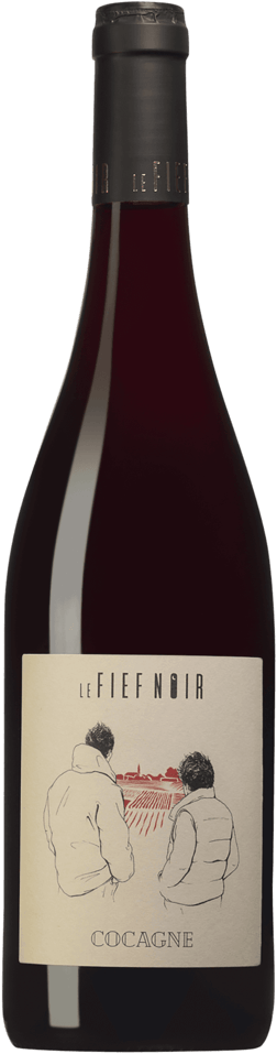 En glasflaska med Le Fief Noir Cocagne Grolleau 2023, ett rött vin från Loiredalen i Frankrike
