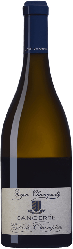 En glasflaska med Domaine Roger Champault Sancerre Côte de Champtin Blanc 2023, ett vitt vin från Loiredalen i Frankrike