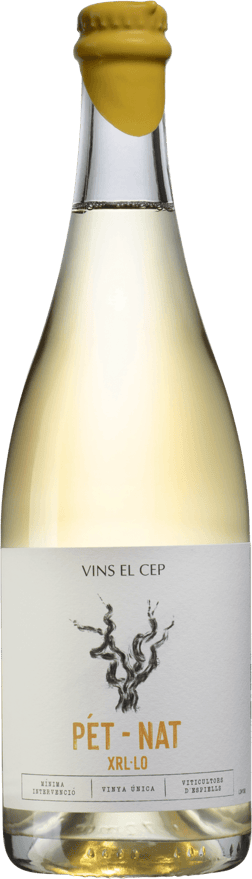 En lättare glasflaska med Vins el Cep Pét-Nat XRL·LO 2023, en mousserande från Spanien