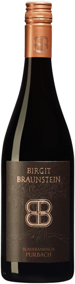 En glasflaska med Birgit Braunstein Blaufränkisch Heide 2022, ett rött vin från Burgenland i Österrike
