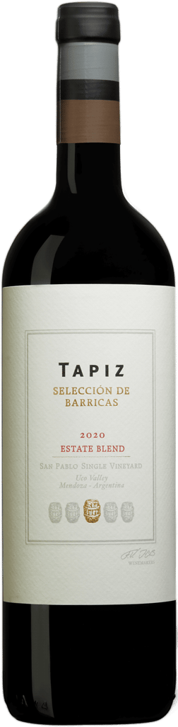 En glasflaska med Tapiz Seleccion de Barricas 2020, ett rött vin från Cuyo i Argentina