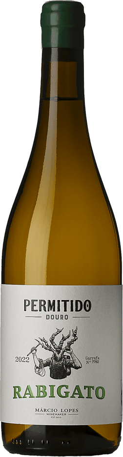 En glasflaska med Marcio Lopes Permitido Branco Rabigato 2022, ett vitt vin från Douro i Portugal