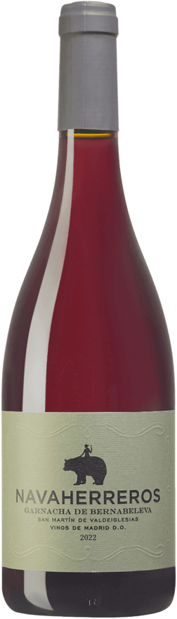 En lättare glasflaska med Bodegas Bernabeleva Navaherreros Garnacha 2022, ett rött vin från Madrid i Spanien