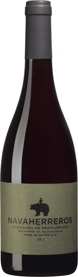En lättare glasflaska med Bodegas Bernabeleva Navaherreros Garnacha 2023, ett rött vin från Madrid i Spanien