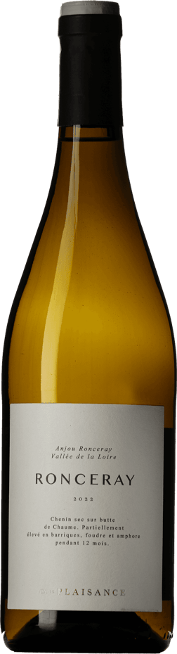 En glasflaska med Château de Plaisance Ronceray 2022, ett vitt vin från Loiredalen i Frankrike