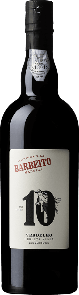 En glasflaska med Barbeito Verdelho Velha Reserva 10 year old, en starkvin från Madeira i Portugal