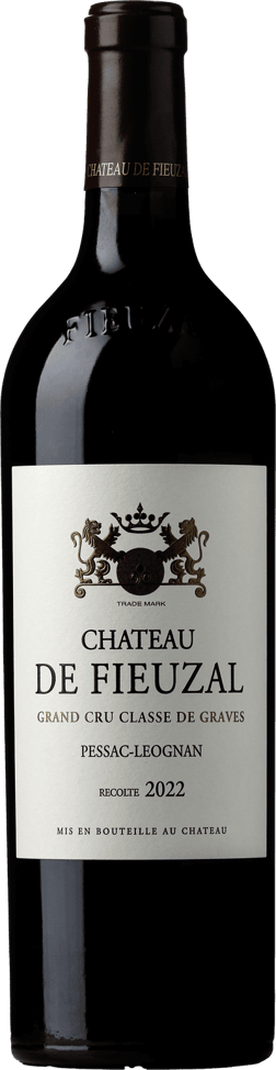 En glasflaska med Fedellos As Xaras 2021, ett rött vin från Bordeaux i Frankrike
