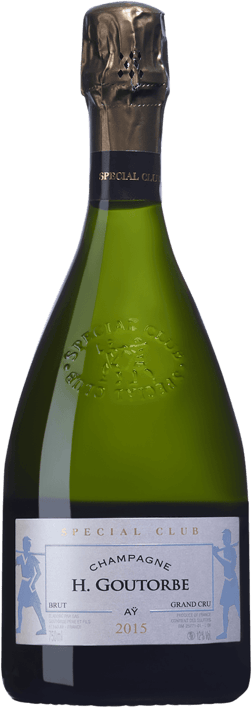 En glasflaska med Henri Goutorbe Special Club 2015, ett champagne från Champagne i Frankrike