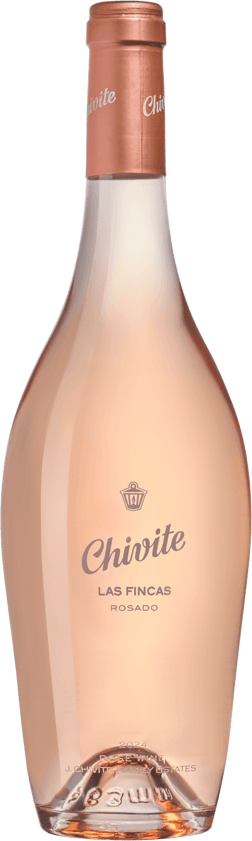En glasflaska med Chivite Las Fincas Rosado 2024, en rosévin från Spanien