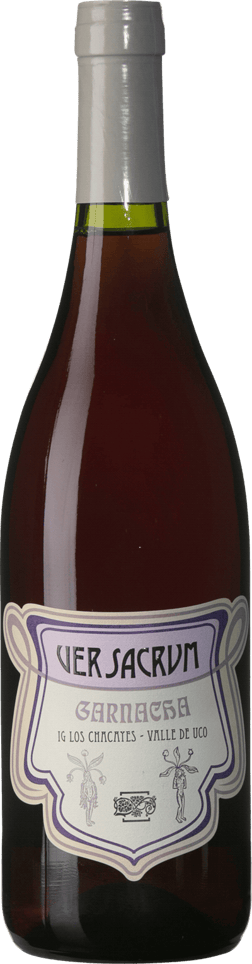 En lättare glasflaska med Ver Sacrum Garnacha, ett rött vin från Cuyo i Argentina