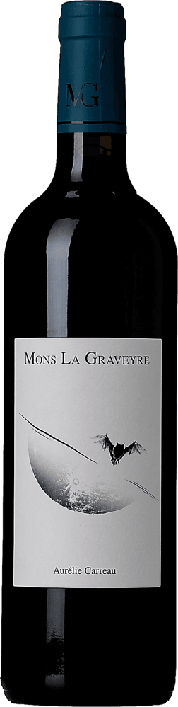 En glasflaska med Château Mons La Graveyre 2020, ett rött vin från Frankrike