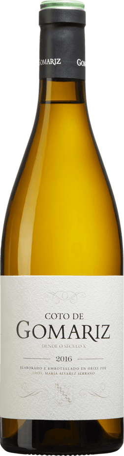 En lättare glasflaska med Coto de Gomariz 2022, ett vitt vin från Galicien i Spanien