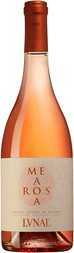 En glasflaska med Cantine Lunae Mea Rosa 2023, en rosévin från Ligurien i Italien