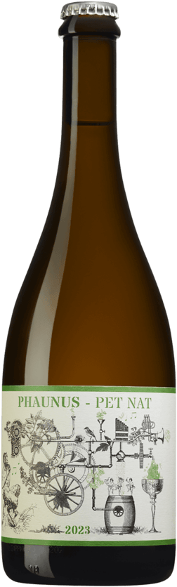 En glasflaska med Aphros Phaunus PET NAT White 2023, ett mousserande vin från Portugal