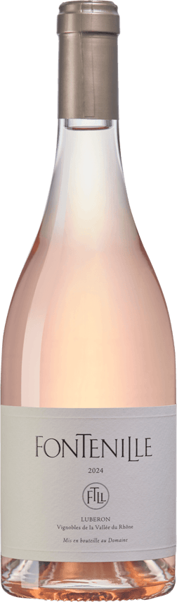 En glasflaska med Cros' Roc 2022, en rosévin från Rhonedalen i Frankrike