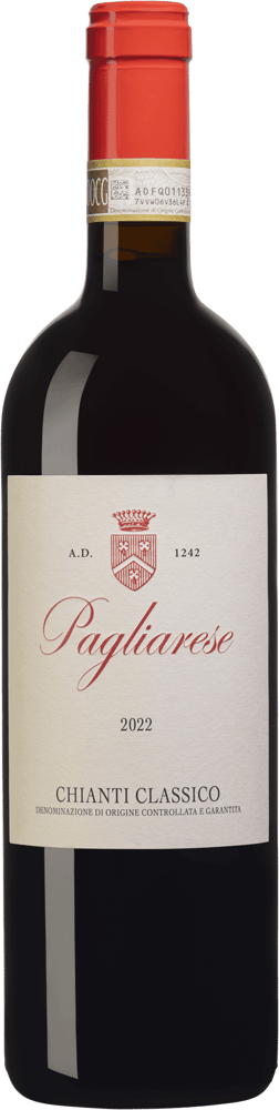 En glasflaska med Fèlsina Pagliarese Chianti Classico 2022, ett rött vin från Toscana i Italien
