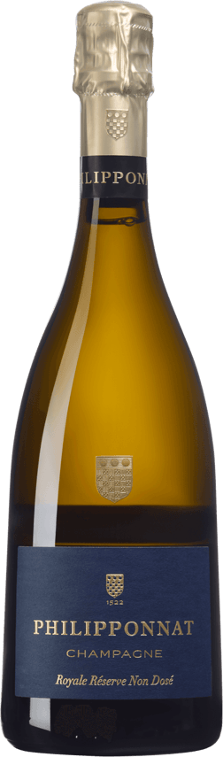 En glasflaska med Philipponnat Royal Reserve Non Dosé, ett champagne från Champagne i Frankrike