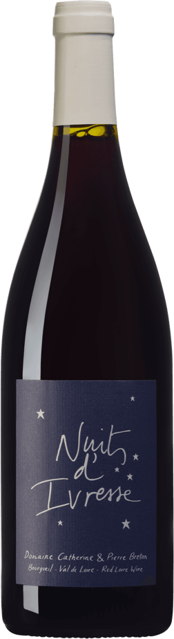 En glasflaska med Catherine et Pierre Breton Bourgeuil Nuits d'Ivresse 2022, ett rött vin från Loiredalen i Frankrike
