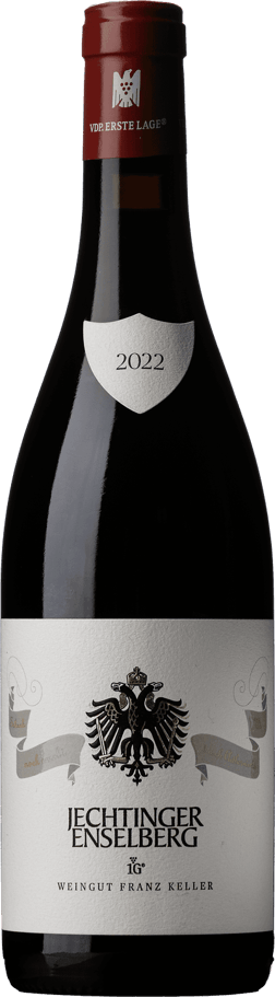 En glasflaska med Weingut Karthäuserhof Schieferkristall Riesling 2020, ett rött vin från Baden i Tyskland