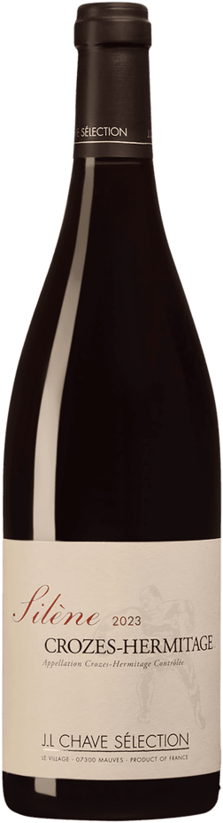 En glasflaska med JL Chave Sélection Crozes Hermitage Rouge Silène 2023, ett rött vin från Rhonedalen i Frankrike