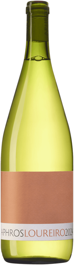 En lättare glasflaska med Aphros Loureiro 2024, ett vitt vin från Vinho Verde i Portugal