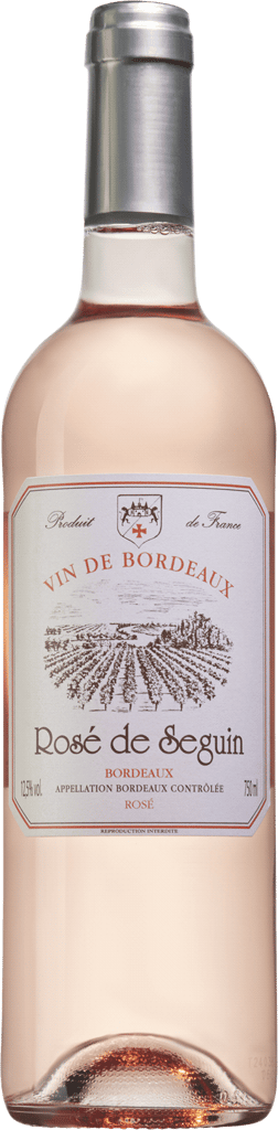 En lättare glasflaska med Rosé de Seguin 2023, en rosévin från Bordeaux i Frankrike