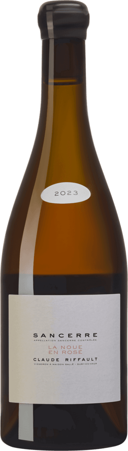 En glasflaska med Claude Riffault Sancerre La Noue en Rosé 2023, en rosévin från Loiredalen i Frankrike