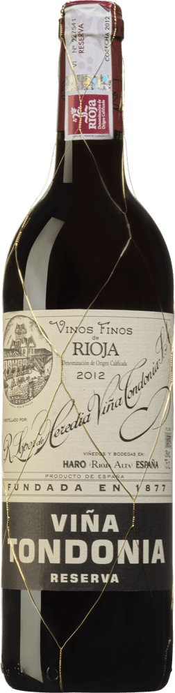En glasflaska med R López de Heredia Viña Tondonia Reserva 2011, ett rött vin från Rioja i Spanien