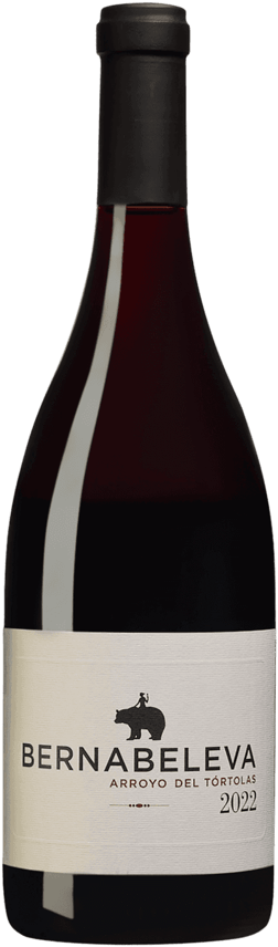 En glasflaska med Bodegas Bernabeleva Arroyo del Tortolas 2022, ett rött vin från Madrid i Spanien