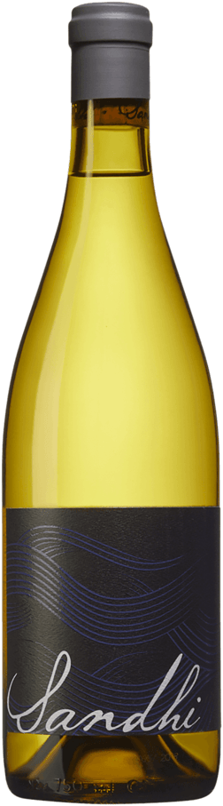 En glasflaska med Sandhi Sta Rita Hills Chardonnay 2022, ett vitt vin från Kalifornien i USA