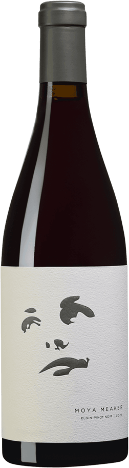 En glasflaska med Moya Meaker Pinot Noir 2023, ett rött vin från Western Cape i Sydafrika