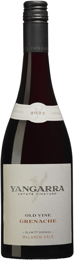 En glasflaska med Yangarra Estate Old Vines Grenache 2023, ett rött vin från South Australia i Australien