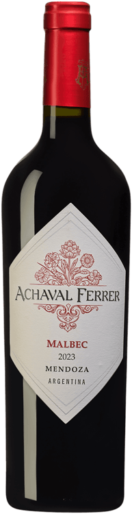 En glasflaska med Achaval-Ferrer Malbec, ett rött vin från Cuyo i Argentina