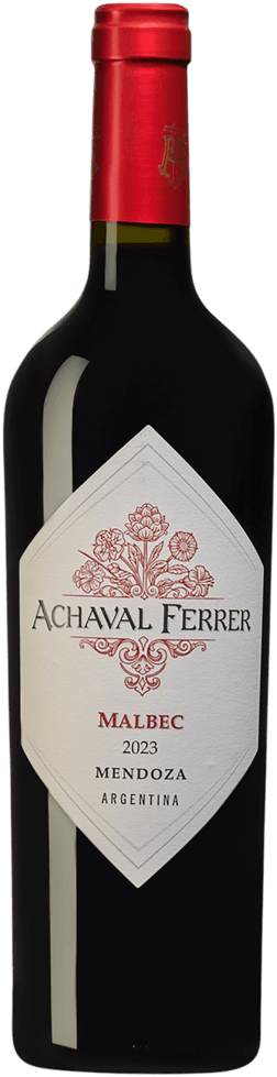 En glasflaska med Achaval-Ferrer Malbec 2022, ett rött vin från Cuyo i Argentina