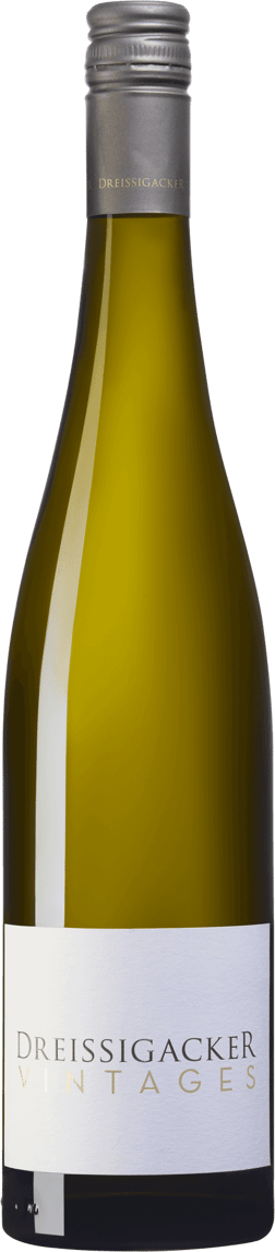 En lättare glasflaska med Weingut Dreissigacker Vintages Riesling, ett vitt vin från Rheinhessen i Tyskland