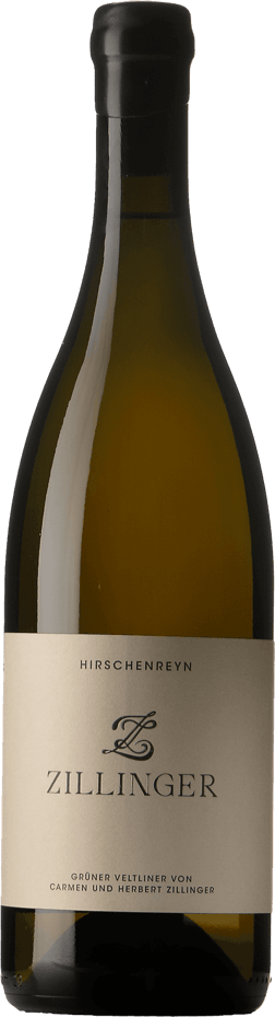 En glasflaska med Weingut Zillinger Hirschenreyn 2023, ett vitt vin från Österrike