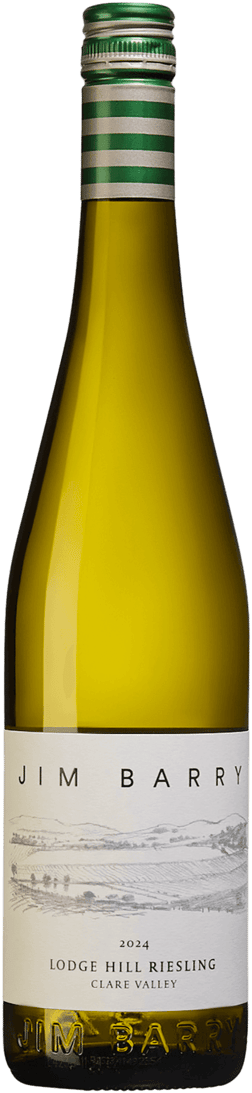 En glasflaska med Lodge Hill Riesling 2024, ett vitt vin från South Australia i Australien