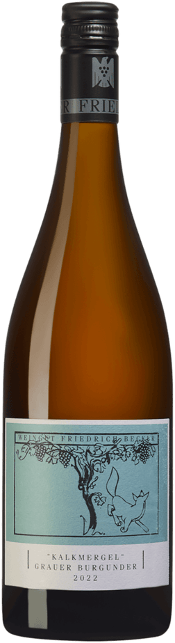 En glasflaska med Weingut Friedrich Becker Grauer Burgunder Kalkmergel 2022, ett vitt vin från Pfalz i Tyskland