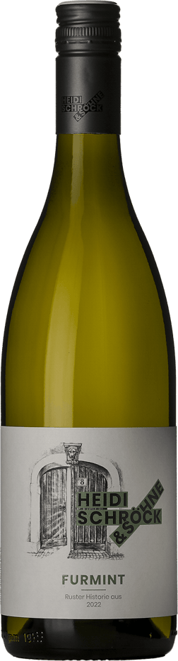 En glasflaska med Heidi Schröck & Söhne Furmint 2022, ett vitt vin från Burgenland i Österrike
