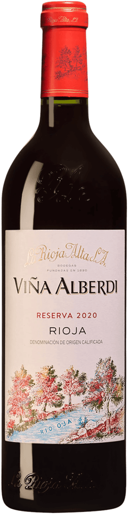 En glasflaska med Viña Alberdi Reserva 2019, ett rött vin från Rioja i Spanien