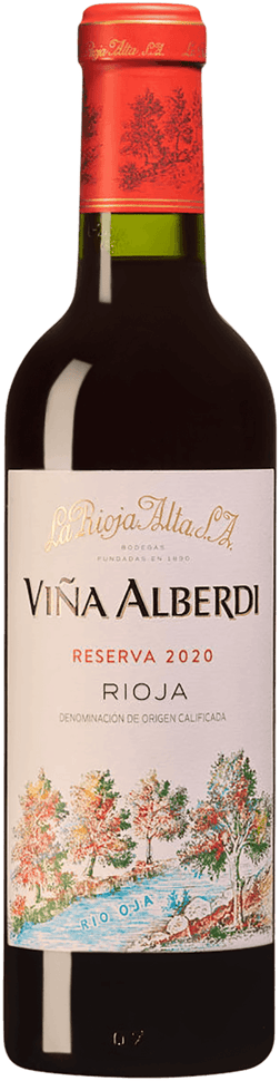 En glasflaska med Viña Alberdi Reserva 2019, ett rött vin från Rioja i Spanien