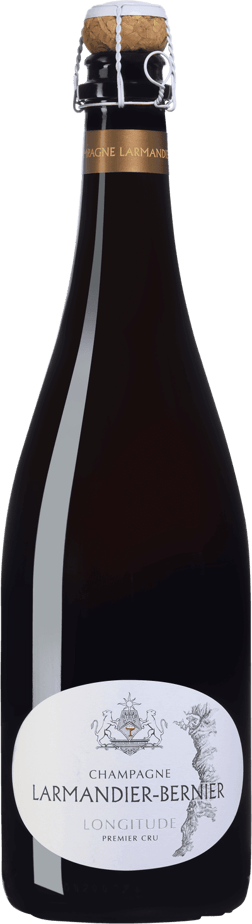 En glasflaska med Larmandier-Bernier Longitude Premier Cru Blanc de Blancs, ett champagne från Champagne i Frankrike