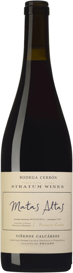 En glasflaska med Bodega Cerron Matas Altas Tinto 2023, ett rött vin från Murcia i Spanien