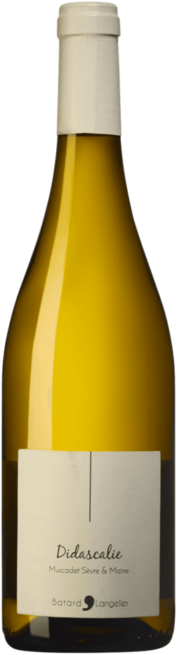En lättare glasflaska med Batard Langelier Didascalie Muscadet Sèvre et Maine sur lie 2022, ett vitt vin från Loiredalen i Frankrike