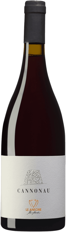 En glasflaska med Scheuermann Bunter Sandstein 2021, ett rött vin från Sardinien i Italien