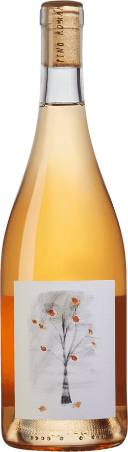 En glasflaska med Pino Román Naranjo 2023, ett vitt vin från Région del Sur i Chile