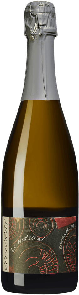 En glasflaska med Sébastien Brunet Le Naturel Vouvray Pet Nat, en mousserande från Loiredalen i Frankrike