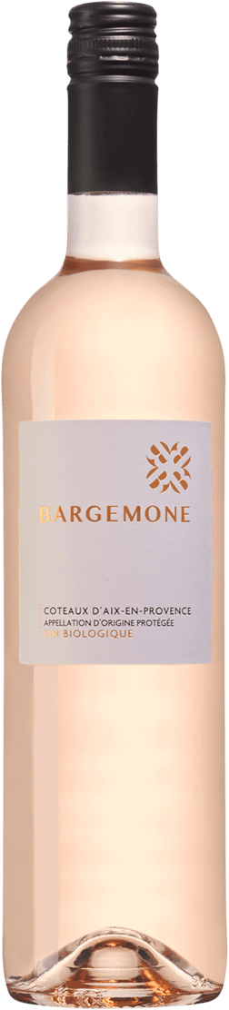 En lättare glasflaska med Domaine Bargemone Coteaux d’Aix-en-Provence 2024, en rosévin från Provence i Frankrike