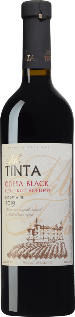 En lättare glasflaska med Vinhol Oksamytnoe Villa Tinta Odesa Black Premium 2019, ett rött vin från Ukraina