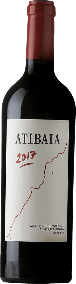 En glasflaska med Clos du Chêne Atibaia Rouge 2017, ett rött vin från Libanon